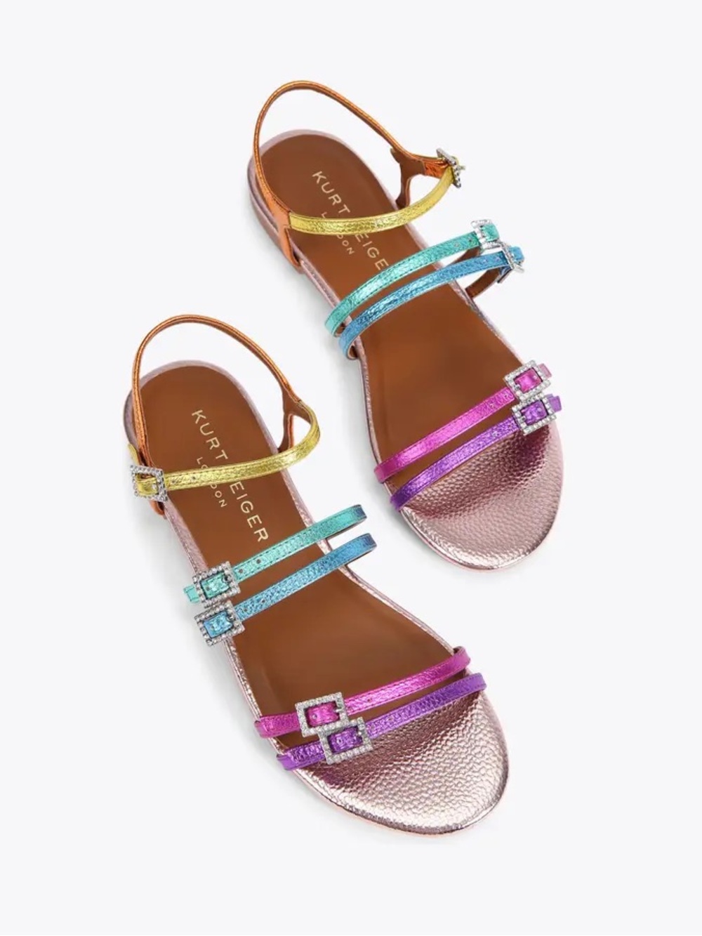 Kurt Geiger Pierra Flat Sandal in Multicolor Metallic Leather